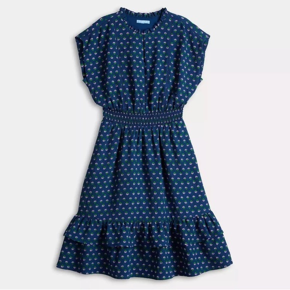 Draper James Smocked Waist Ruffle Hem Dress XL Blue Floral NEW - Picture 3 of 8